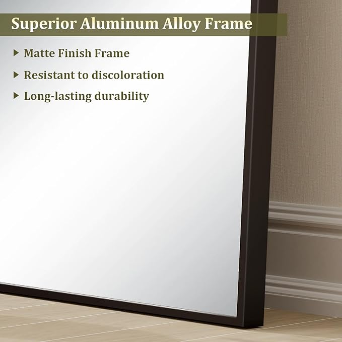 HARRITPURE 65"x24" Arched Full Length Mirror Free Standing & Wall-Mounted Full-Length Mirror with Stand Modern Black Mirror for Living Room Bedroom Cloakroom Aluminum Frame-DeskLoop Office