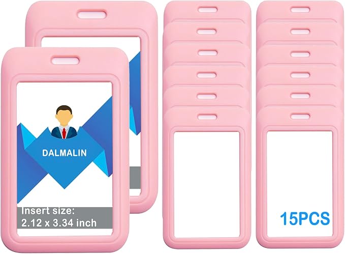 15 Pack Sliding ID Badge Holder Vertical Hard Plastic Card Case Protector Pouch by DALMALIN