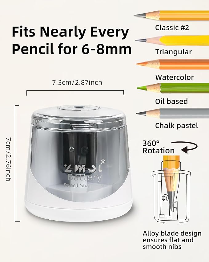 ZMOL Battery Powered Electric Pencil Sharpener, Small Battery Operated Pencil - Image 2