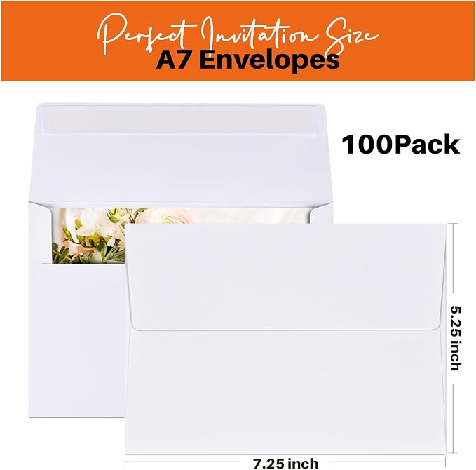 A7 Printable White Envelopes 5x7 100 Pack Quick Self Seal, - Image 2