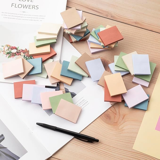 (50 Pads) Sticky Notes 1.5x2, Vintage Colors, 10 Colors Self Sticky Notes, Sticky Pads, Recyclable, Self-Stick Pads, Easy to Stick for Home, Office, Notebook-DeskLoop Office