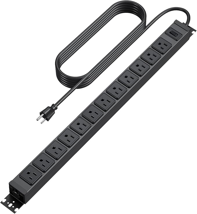 HHSOET 360° Rotating 12 Outlet Mountable Power Strip, Metal Gaming Table Mounted Outlet Strip, Heavy Duty Wall Mount Surge Protector with Switch, Works Great and Very Versatile, 6ft Power Cord.Black-DeskLoop Office