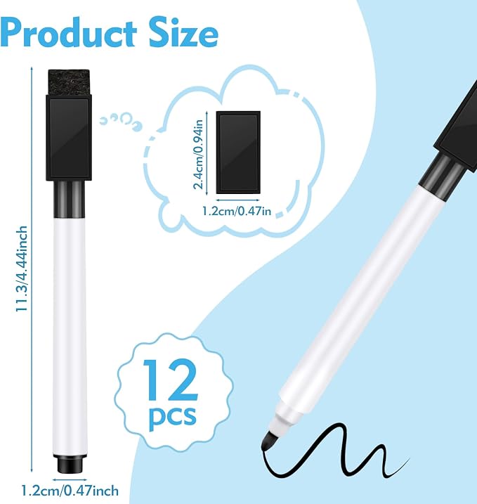 12 Pcs Black Dry Erase Markers, Office Supplies - Image 3