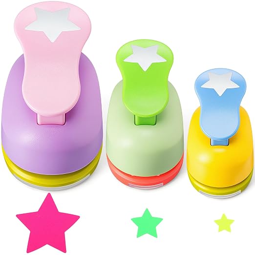 CHENGU 3 Sets Star Shaped Craft Hole Punch 2, 1 and 5/8 Inch Punch Paper by CHENGU