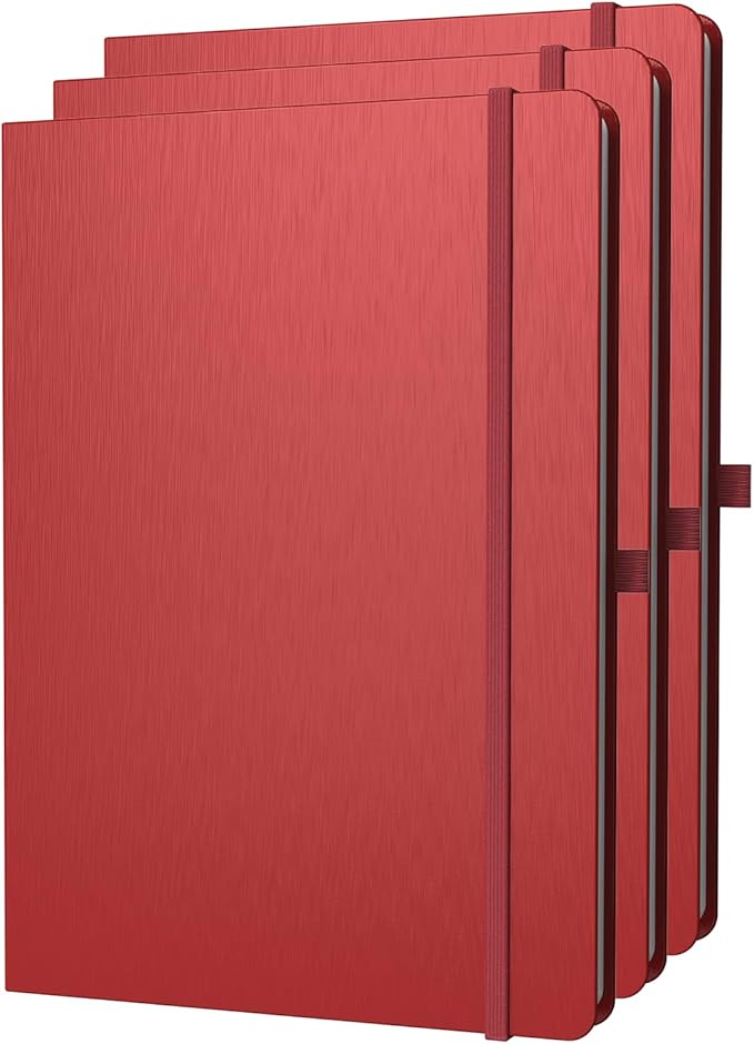 A4 Lined Journal Notebook, 8mm Ruled Notepad, Journaling for Writing, Work, School, Travel and Note Taking, Hardcover 160 Pages (80 Sheets) 8.27 x 11.6 inches (3 Pack Red)-DeskLoop Office