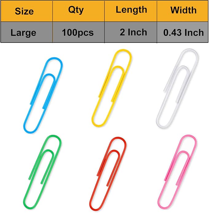 Vinaco Paper Clips Colorful, 100 Pack Large Paper Clips 2 Inch, Durable & Rust - Image 4