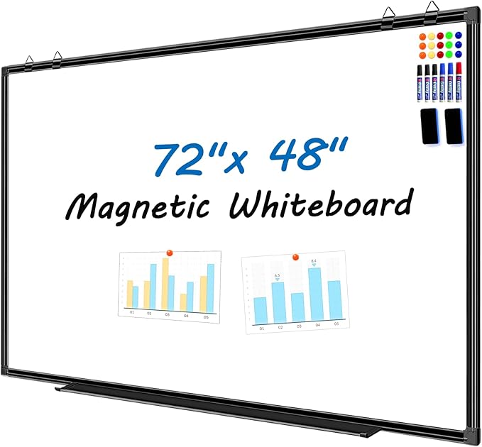 H-Qprobd 6'x4' Large Magnetic White Board Dry Erase Whiteboard with Black Aluminum Frame, 72"X48" Magnet Presentation Wall Boards for Office, Classroom, School, Home-DeskLoop Office