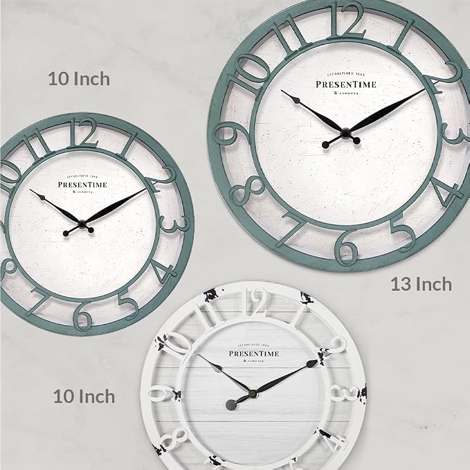 Presentime & Co 13" Farmhouse Series Wall Clock, Shiplap Style, Silent No - Image 6