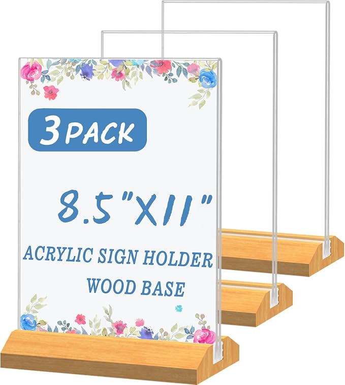 3 Pack Acrylic Sign Holder 8.5 x 11 Inch by QLKGWEA
