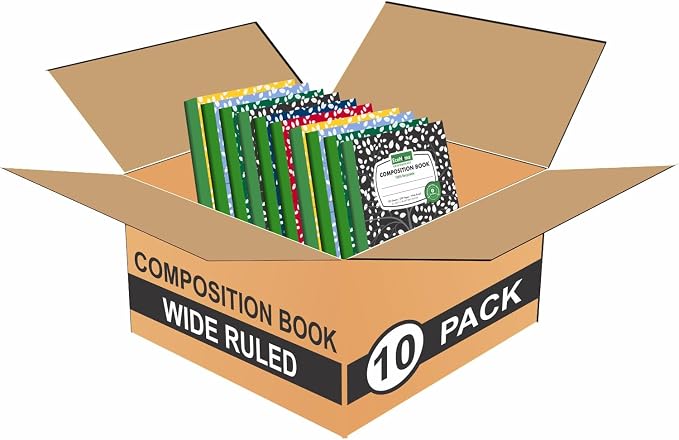 Composition Notebooks Pack of 10 Wide Ruled 200 Pages 9.75"x7.5" Back to School by Econama