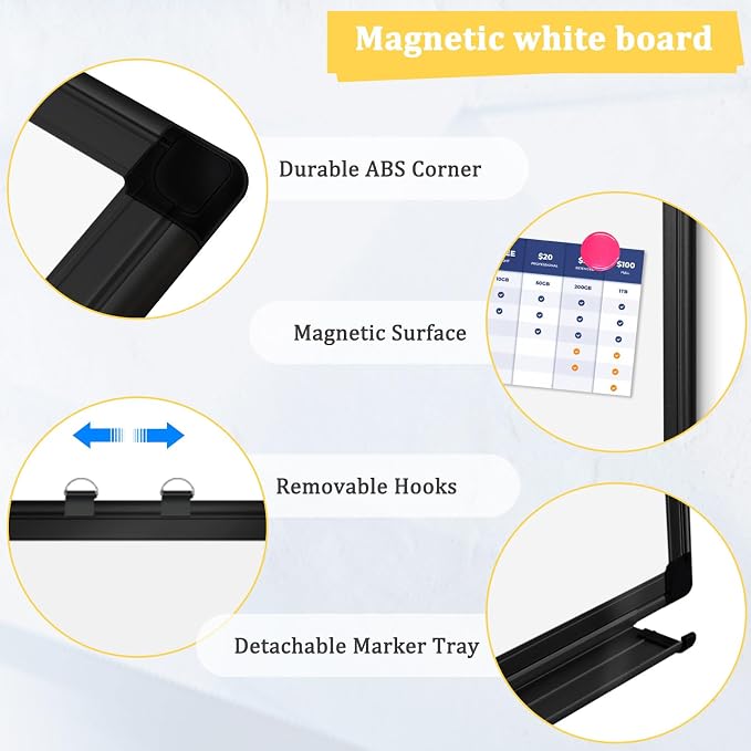 Double-Sided Magnetic Black Aluminum Frame Whiteboard, Hanging Mounting White - Image 4