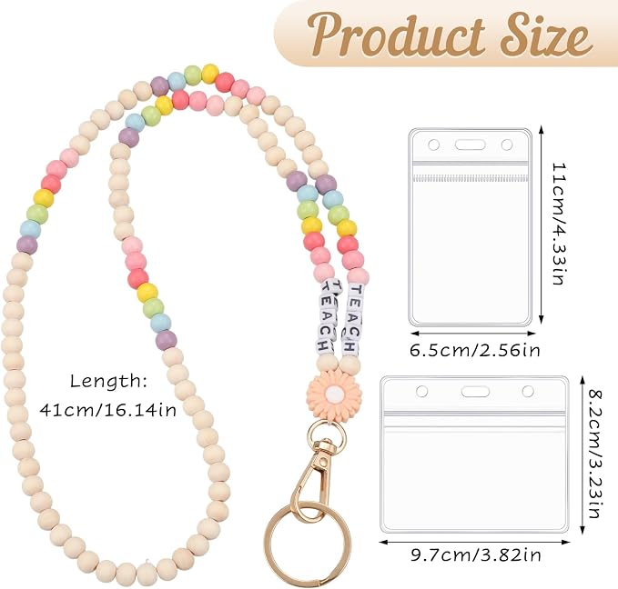 Teacher Lanyard for ID Badges Wooden Beaded Lanyard - Image 2