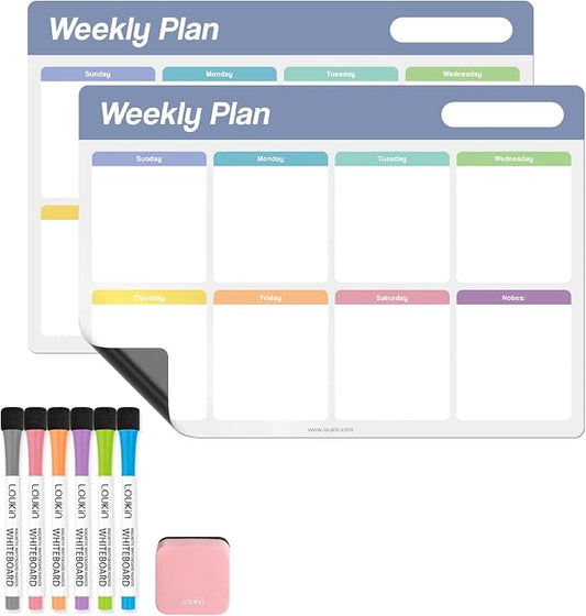 Loukin 17"x11.8" Weekly Dry Erase Calendar 2 Pack, Electrostatic Adsorption by LOUKIN