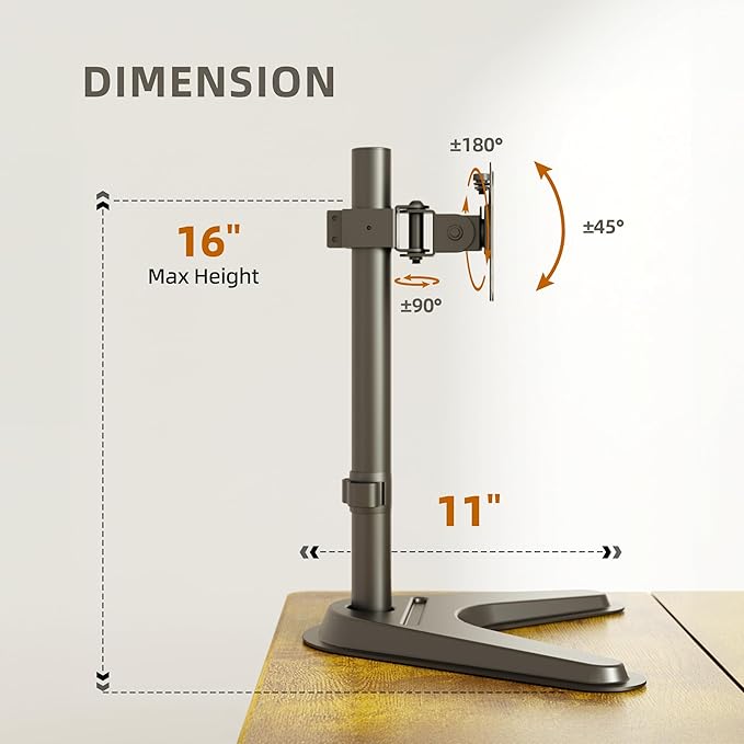 Claiks Monitor Mount, Ergonomic Adjustable Monitor Stand for Max 32 inch Screens, Adjustable Stand up to 20 lbs, VESA Mounting Holes 75&100mm, Black-DeskLoop Office