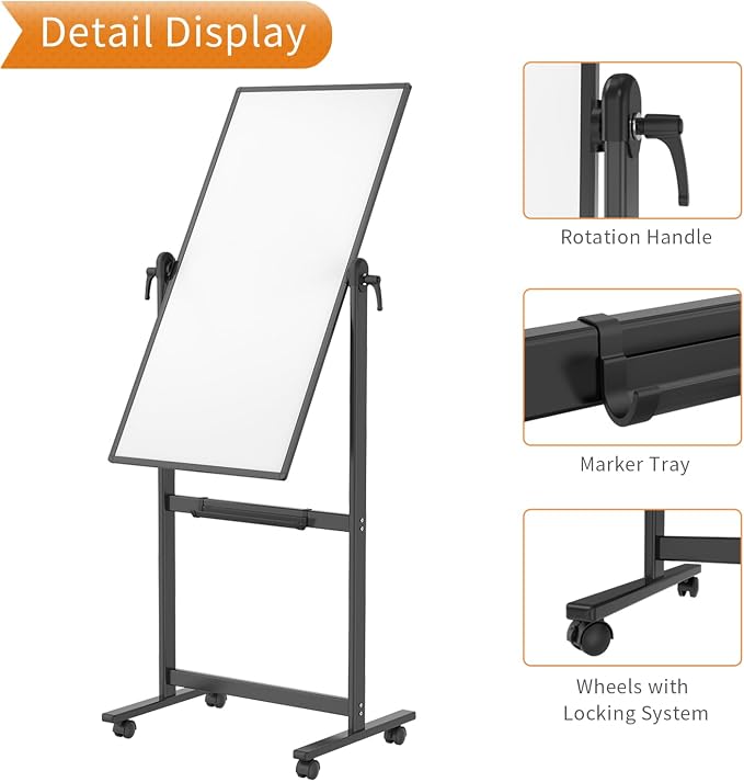 VIZ-PRO Double-Sided Magnetic Mobile Whiteboard, 48 x 24 Inches - Image 6