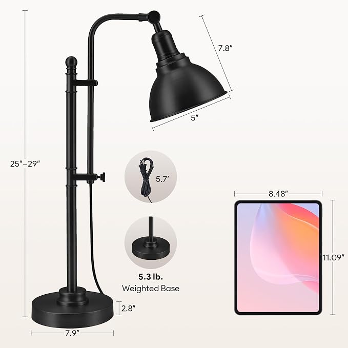 VONLUCE Rustic Desk Lamp Black Adjustable, Industrial Style Metal Task Lamps - Image 5