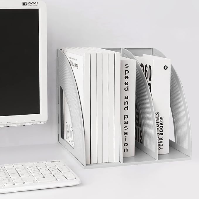 SAYEEC Magazine File Holders 3 Compartment Binder Stand Gray Magazine Storage - Image 9