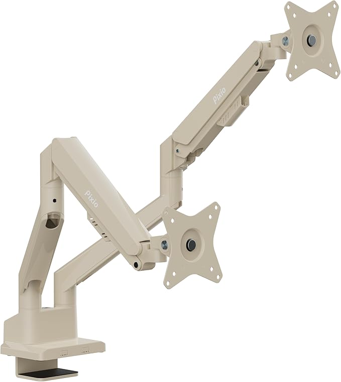 Pixio PS1D Wave Beige Dual Monitor Arm Stand Desk Mount - Fits up to 32 inches Monitors and up to 19.8lbs. VESA Compatibility and Integrated Cable Management-DeskLoop Office