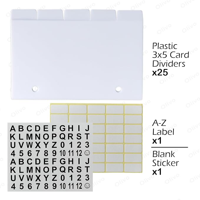 Olivo Plastic Index Card Dividers 3x5 Poly Index Card Guides Set - Image 2