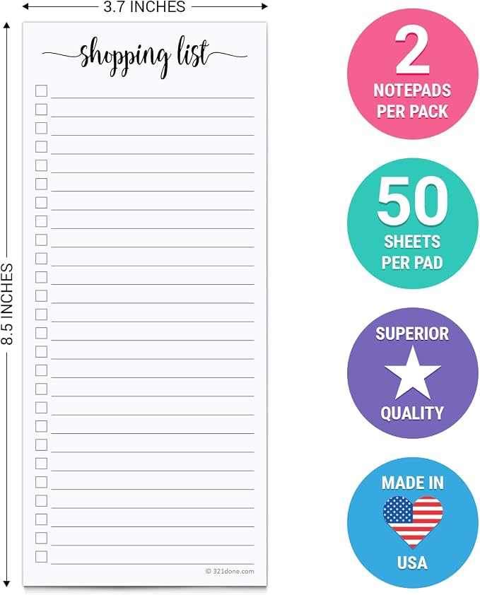 321Done 2-Pack Slim Shopping List Notepad, Made in USA - Image 2