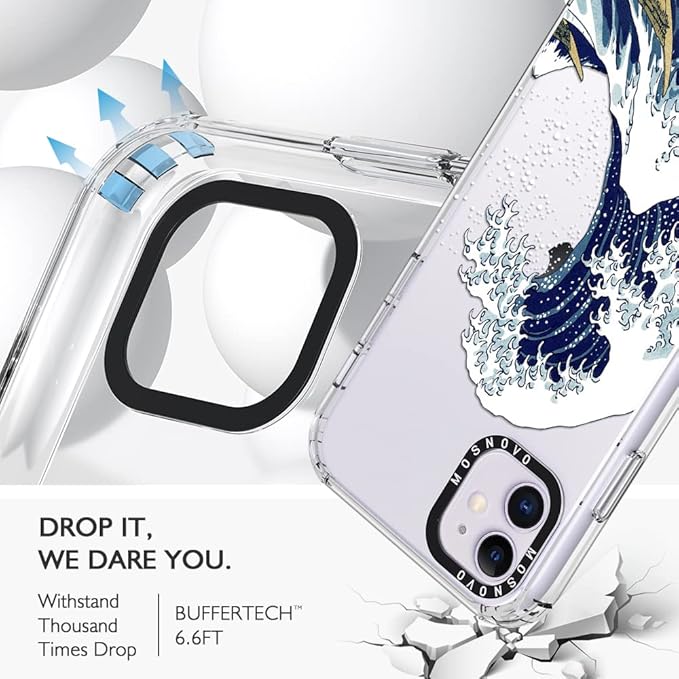 MOSNOVO Case for iPhone 11, [Buffertech 6.6ft Military-Grade Drop Protection] [Anti Peel Off Tech] Clear TPU Bumper Phone Case Cover Design - Great Wave-DeskLoop Office