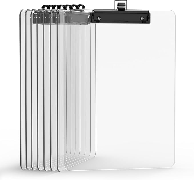 Clear Clipboard with Pen Holder, 8.5 x 11 Clip Boards | Black Low Profile Clip by Juvealoe