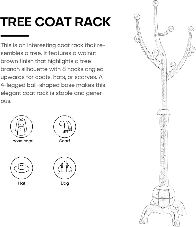Coat Rack, Solid Wood Coat Racks Stand, Free Standing Coat Rack Coat Hanger with Hooks for Jaceket, Winter Coats, Entryway, Hallway, Bedroom - Load 160lbs (White)-DeskLoop Office