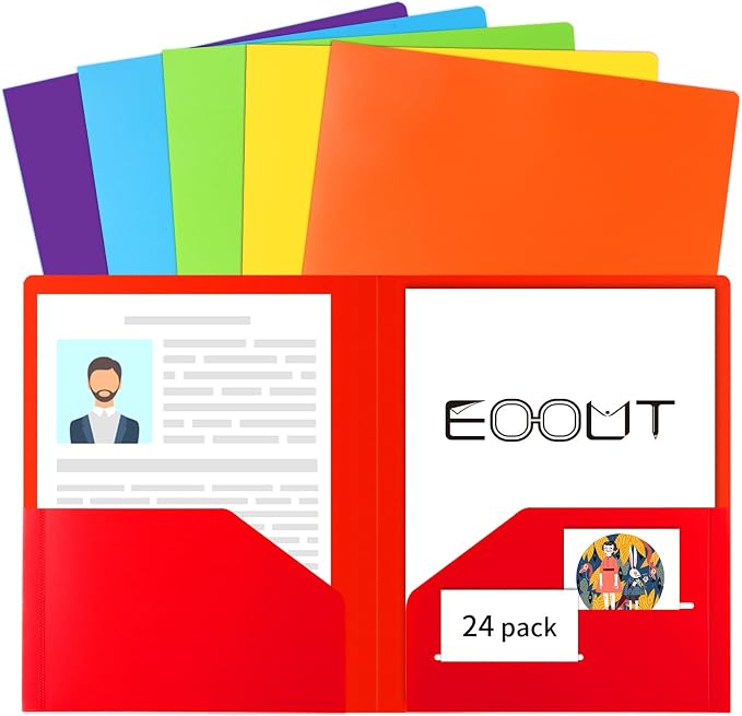 EOOUT 24pcs Folders with Pockets, Plastic Pocket Folders, 2 Pocket Folders with by EOOUT
