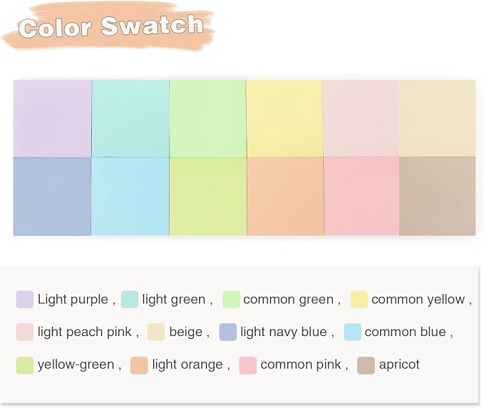 Osboo Sticky Notes 3x3 Inch, 12 Pack, 12 Pastel Multi Colors Note Pads - Image 2