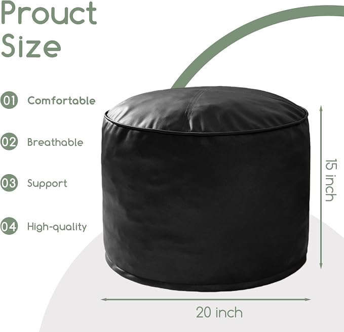 HIGOGOGO Round Stuffed Pouf Ottoman, Pu Leather Poufs - Image 2