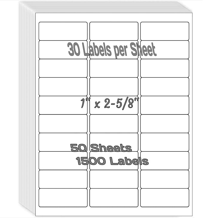 1" x 2-5/8" Shipping Address Labels 1500 Label Stickers Paper by Unknown