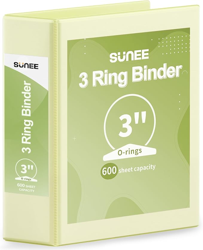 SUNEE 3 Ring Binder 3 Inch 1 Pack, Light Yellow by SUNEE