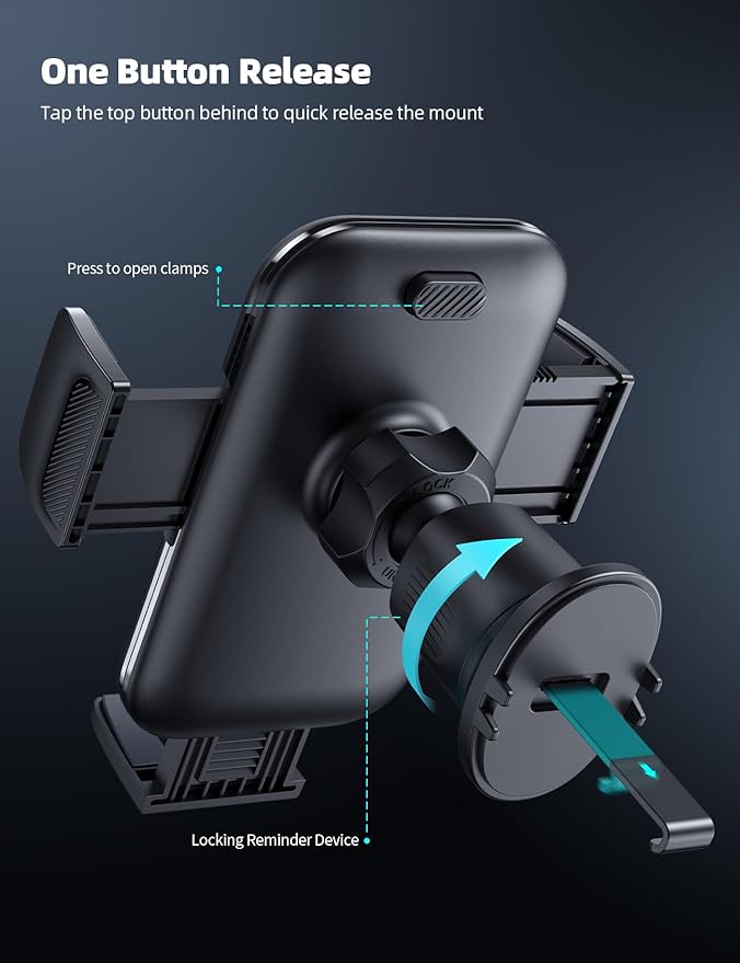 Lamicall 2026 Wider Clamp & Metal Hook Car Phone Holder Vent Phone Holders - Image 6