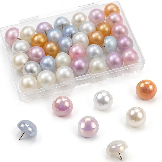 36 PCS Pearlescent Cute Push Pins, Colorful Decorative Push Pins Thumbtacks | by Unknown