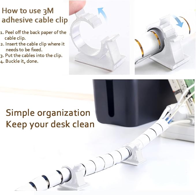 White Cable Management Sleeves 2 PCS Cord Protectors - Image 6
