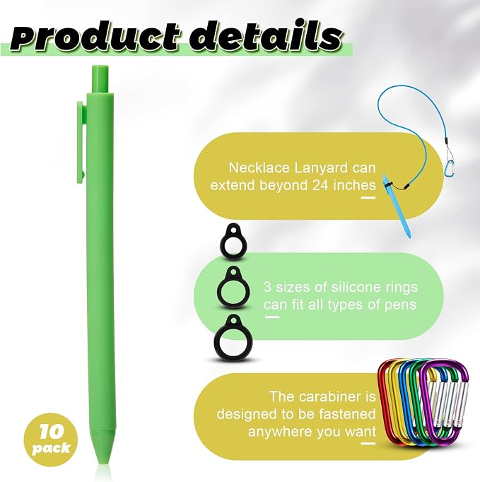 Lewtemi 10 Sets 24 Inch Pen Leash Pen Silicone Lanyard Holder - Image 4