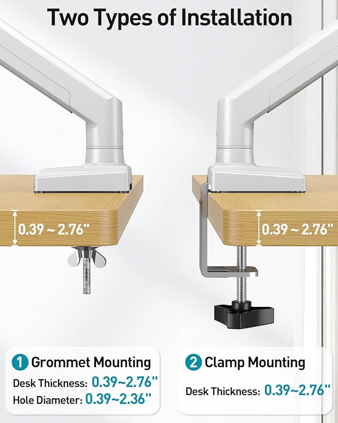 Dual Monitor Desk Mount - Adjustable Monitor Arm for 2 Monitors up to 32 inches/19.8 lbs, Double Monitor Stand VESA Bracket with C-Clamp & Grommet Mounting, Computer Screen Mount, White, Freelift-DeskLoop Office