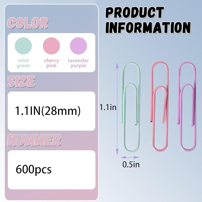 Macaron Colored Paper Clips, 1.1" Medium Paper Clip（28mm - Image 2