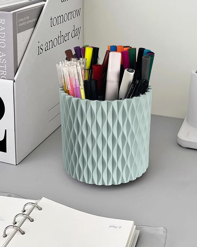 Lebenrich Rotating Pen Holder for Desk, 5 Slots Unique Blue Desk Pen Organizer - Image 2