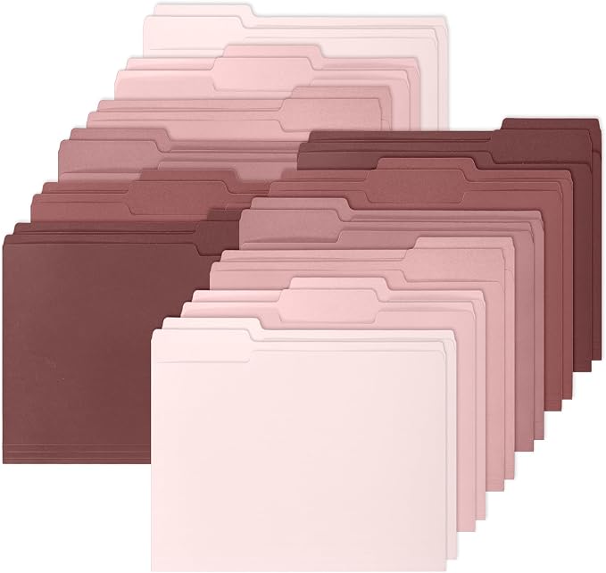 Whaline 24 Pack Dusty Pink File Folders Letter Size 6 Colors Gradient Pink File by Whaline