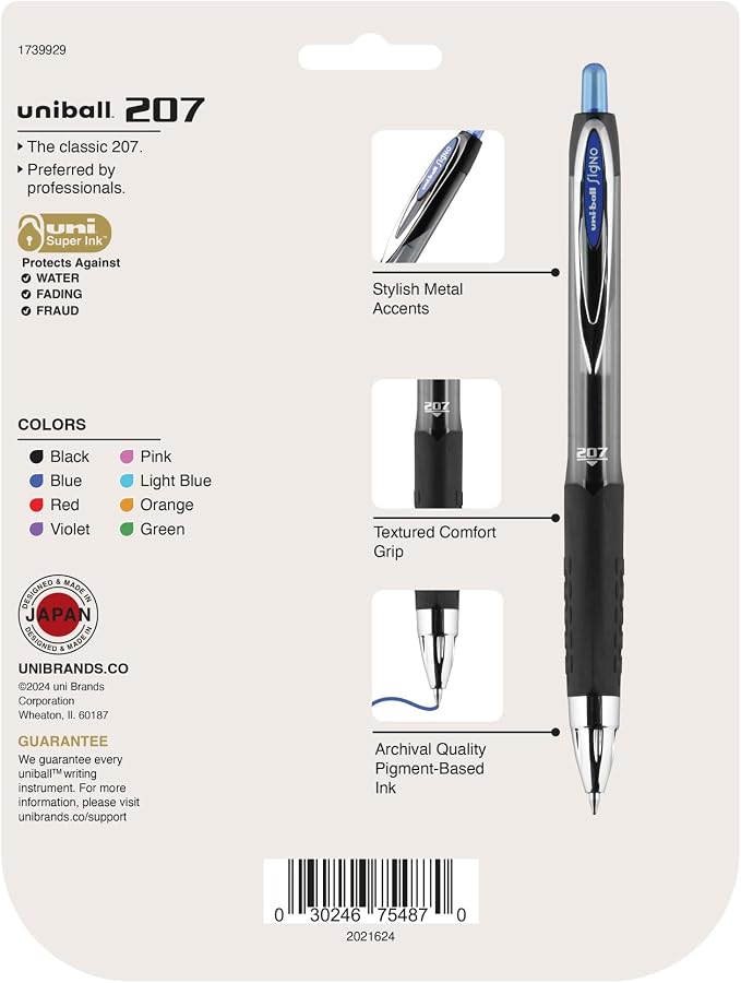uniball 207 Fashion Retractable Gel Pens, Medium Point, 8 Pack - Image 2