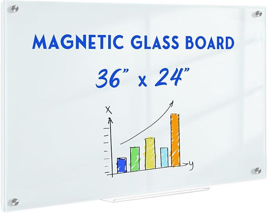 Magnetic Glass Whiteboard for Wall, Large Frameless White Board for Home and by QUEENLINK