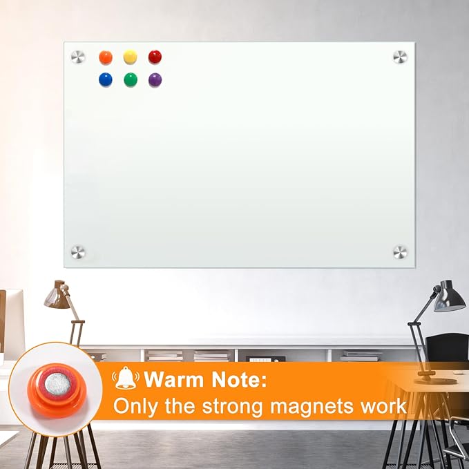 H-Qprobd Glass Whiteboard 60"x40" Magnetic Dry Erase White Board for Wall, Includes 12 Magnets, 8 Markers and 2 Erasers-DeskLoop Office