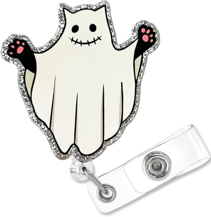 Funny Ghost Cat Halloween Badge Reel Retractable by Bydevia