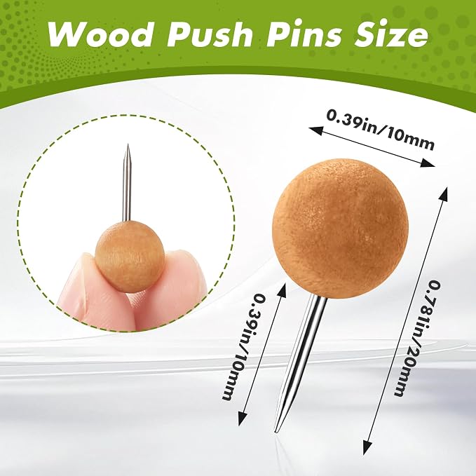 120Pcs Coffee Ball Wood Push Pins, Decorative Bulletin Board Pins, Cute - Image 2