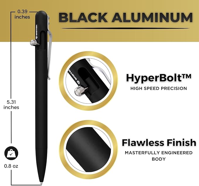 BASTION® Luxury Slim Bolt Action Pen, Lightweight Aluminum EDC Pen with Fine Tip, Professional Ballpoint Pen for School and Work - Black-DeskLoop Office