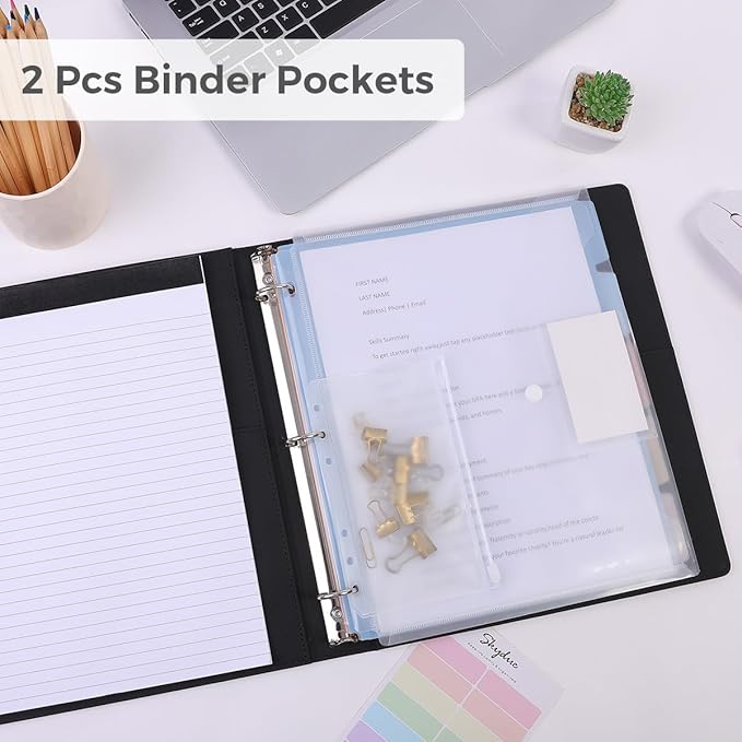 SKYDUE 3 Ring Binder with Clipboard, 13.2" × 10.2" Faux Leather 1 Inch Binder - Image 4
