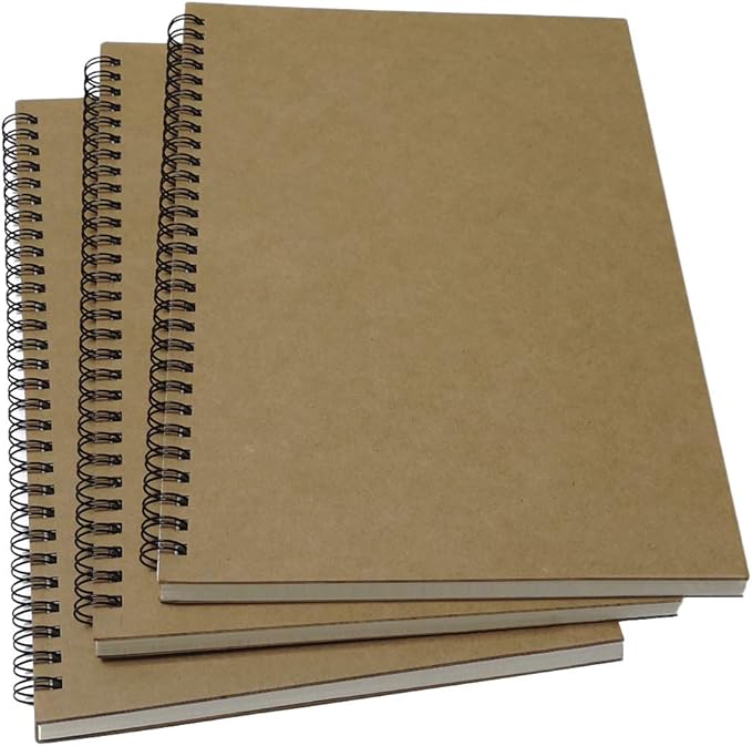YUREE B5 Spiral Notebook Lined, Spiral Ruled Journal with Hard Kraft Cover, 70 Sheets (140 Pages), 10.3" x 7.2", 3-Pack, Brown-DeskLoop Office