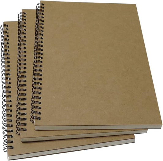 YUREE B5 Spiral Notebook Lined, Spiral Ruled Journal with Hard Kraft Cover, 70 Sheets (140 Pages), 10.3" x 7.2", 3-Pack, Brown-DeskLoop Office
