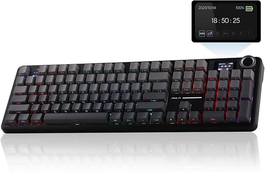 EPOMAKER X Aula F108 PRO Wireless Gaming Keyboard with Screen, 8000mAh Battery, 104 Hot-Swappable and Programmable Keys and Knob, RGB Backlight, for Mac/PC/Android (Black Gradient)-DeskLoop Office
